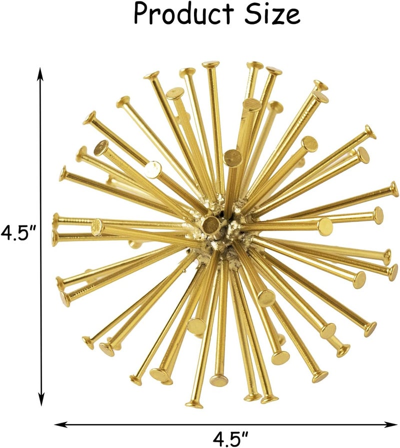 TICKCACY 4.5” Metal Spike Sphere Tabletop Decor, Gold Geometric Decorative Ball, Abstract Sculpture Table Decorations for Home, Art Decor Orb for Living Room Bedroom Office - Image 3
